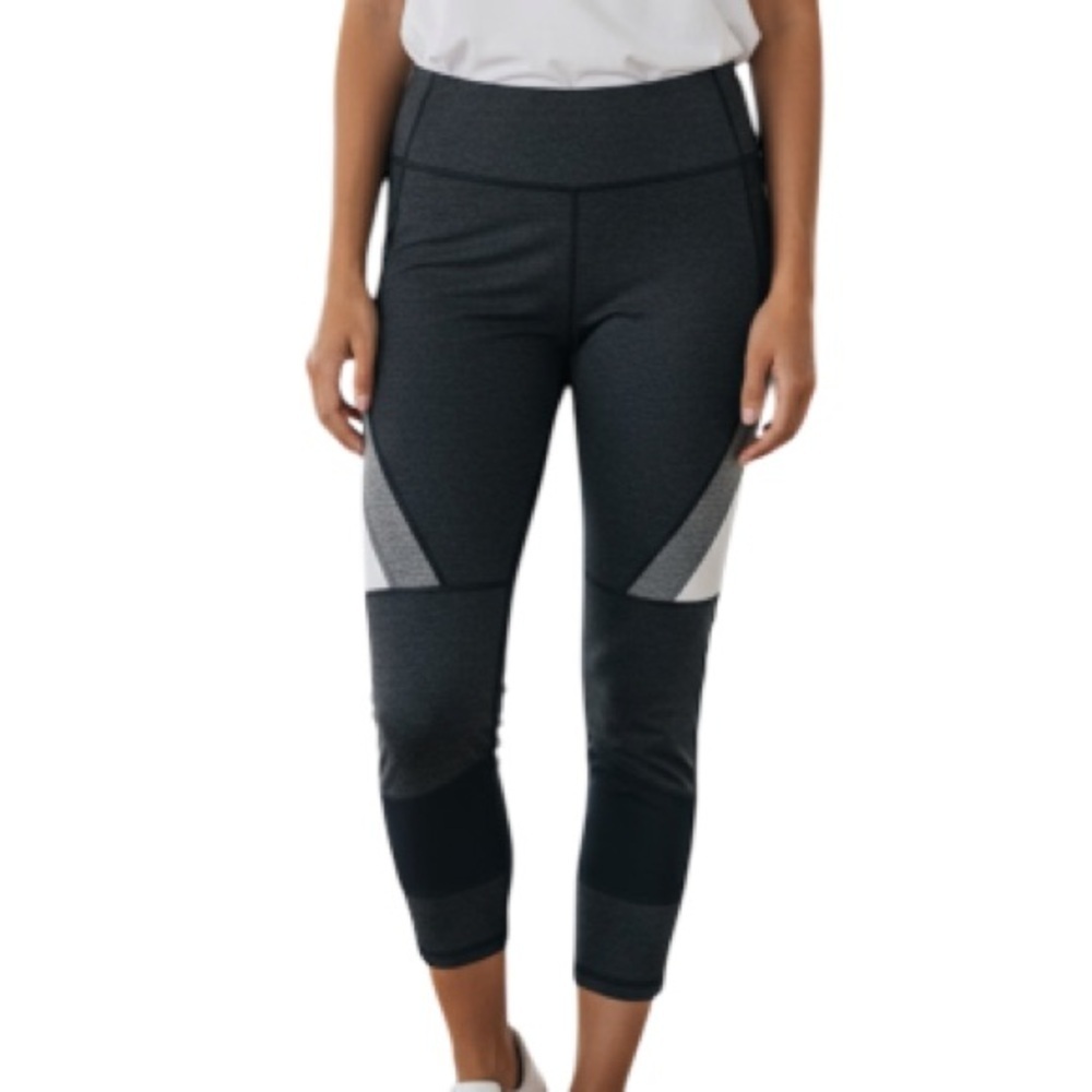 Reitmans Hyba Activewear Colorblock Leggings Black Grey Mesh Panel M